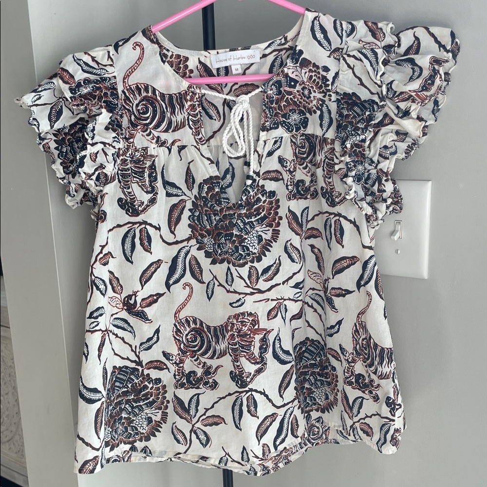 House of Harlow Floral Ruffle Sleeve Top